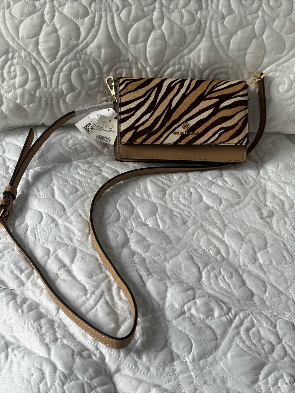 Michael Kors Tan and Black Zebra-Print Crossbody Bag